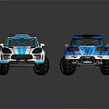 White And Blue Off Road Racing Cars With Sporty Design And Large Wheels