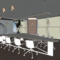 Modern Conference Room With Long Table White Chairs Pendant Lights Large Windows And City View