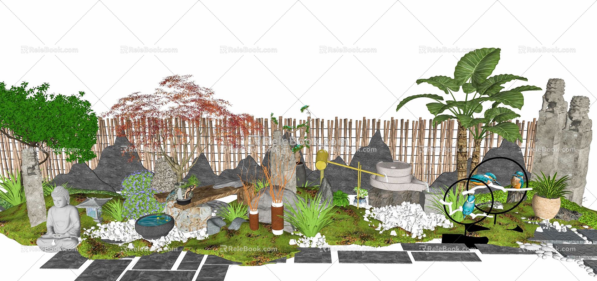 New Chinese style landscape sketch dry landscape Zen courtyard garden landscape sketch villa garden private garden landscape sketch model