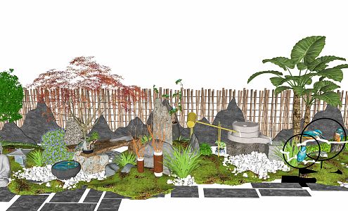 New Chinese style landscape sketch dry landscape Zen courtyard garden landscape sketch villa garden private garden landscape sketch 3d model