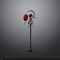 Long Metal Decorative Staff With Pink Curved Top And Red Spherical Ornament