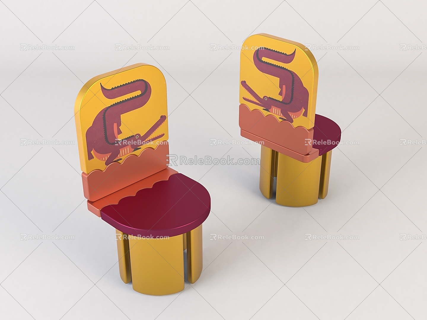 Modern Children's Chair Children's Cartoon Wooden Stool model