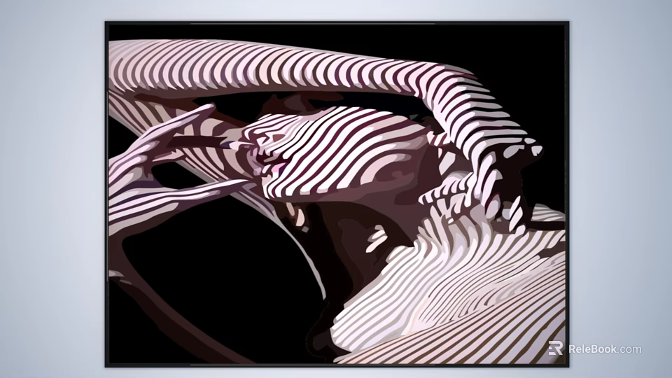 Abstract Figure Painting With Black And White Striped Dynamic Curved Forms 3d model 