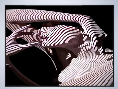 Abstract Figure Painting With Black And White Striped Dynamic Curved Forms 3d model