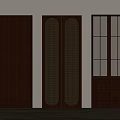 Modern Wooden Wardrobe Doors Featuring Lattice Design Glass Panels And Gold Handles