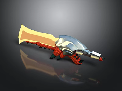Fantasy Weapon Design With Silver Metal Blade Red Decorative Handle And Sharp Edge 3d model