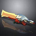 Fantasy Weapon Design With Silver Metal Blade Red Decorative Handle And Sharp Edge
