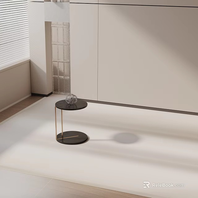 Modern Minimalist Home Interior With Black Side Table Gold Metal Frame And Glass Partition 3d model 