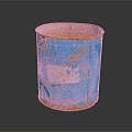 Rusty Blue Bucket With Orange Rim And White Peeling Paint On Dark Surface