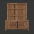 Wooden Bookshelf Featuring Open Shelves Bottom Drawers And Hinged Cabinet Door Storage