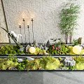 Indoor Moss Landscape Design With Bamboo Stones Lantern And Globe Decorations
