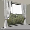 White Lace Curtains With Tiebacks Framing Green Trees View And Natural Light