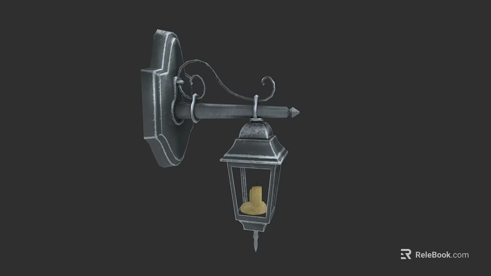 Vintage Metal Wall Lamp With Ornate Bracket And Classic Lantern Glass Shade 3d model 