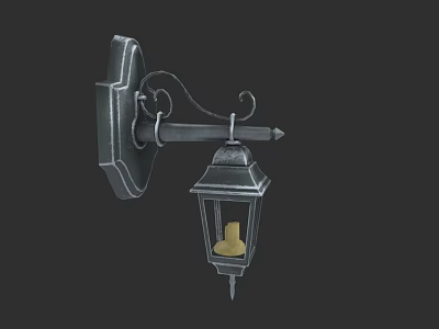 Vintage Metal Wall Lamp With Ornate Bracket And Classic Lantern Glass Shade 3d model