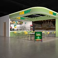 Subway Restaurant Green Kiosk Interior With Yellow Chairs Tables And Menu Boards
