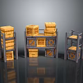 Rustic Wooden Storage Shelves With Stacked Crates Drawers And Compartments