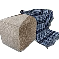 Cozy Brown Upholstered Sofa Bench With Blue White Plaid Fringe Blanket