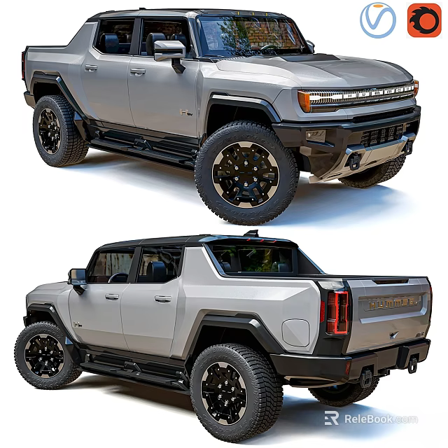 Modern Silver Electric Pickup Truck With LED Light Bar Black Wheels And Rugged Design Features 3d model 
