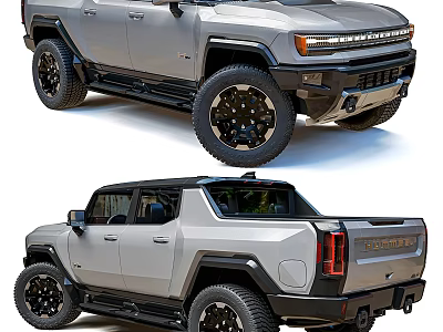 Modern Silver Electric Pickup Truck With LED Light Bar Black Wheels And Rugged Design Features 3d model