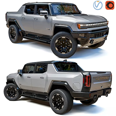 Modern Silver Electric Pickup Truck With LED Light Bar Black Wheels And Rugged Design Features 3d model