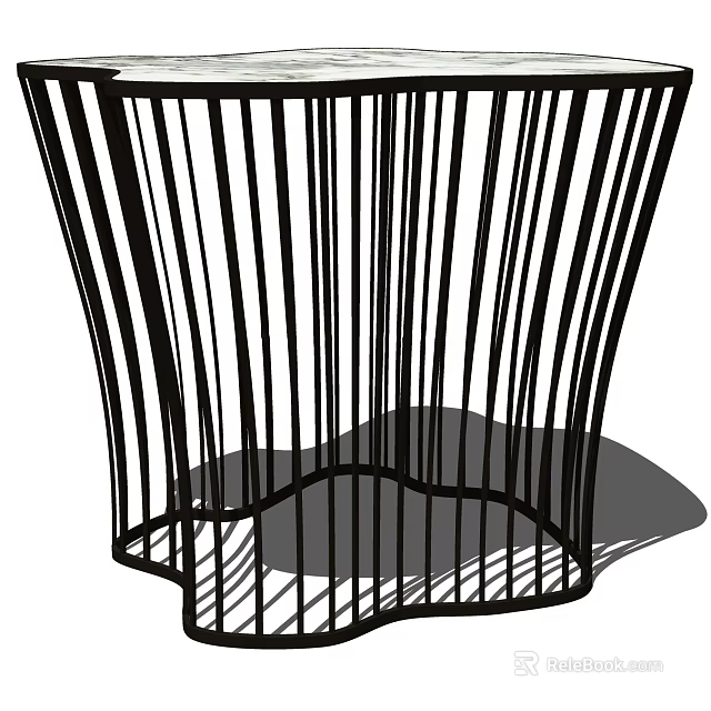 Modern Coffee Table with Vertical Striped Metal Frame Minimalist Open Structure Design 3d model 