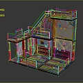 Industrial Metal Structure With Red Columns Staircase Platform Railings And Warning Stripes