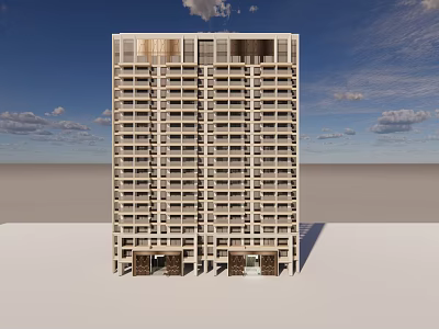 Contemporary High-rise Building Exterior With Glass Windows And Entrance Under Blue Sky Background 3d model