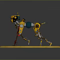 Yellow Mechanical Dog With Visible Metal Joints Standing On Circular Platform