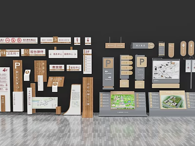 Various Signboards With Parking Indicators Maps Different Materials And Diverse Styles 3d model