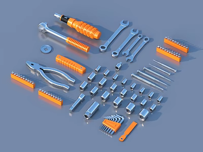 Essential Household Tools Collection With Wrenches Pliers Screwdrivers Bolts Nuts And Screws 3d model
