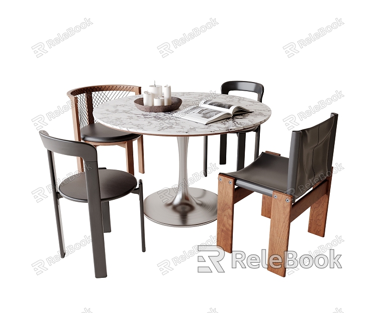 Middle style dining table and chair combination model