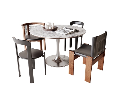 Middle style dining table and chair combination model