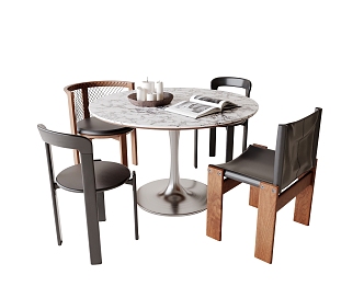 Middle style dining table and chair combination 3d model