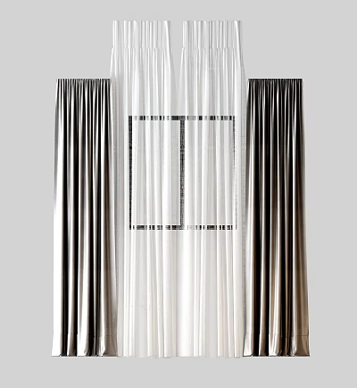 Elegant Modern Layered Curtains With White Sheer And Dark Gradient Panels For Living Room 3d model
