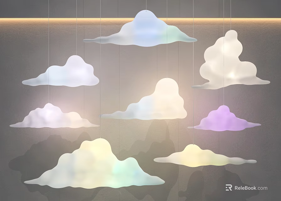 Creative Irregular Cloud Shaped Pendant Lights With Soft Colorful Glow For Interior Space 3d model 