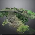 Detailed 3D Terrain Model With Green Vegetation Topographic Features Pathways And Elevation Layers