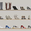 Fashionable Shoes Display On Shelves With Different Types Including Boots High Heels And Sneakers