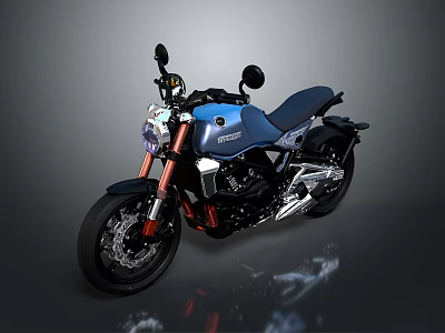 Modern Blue Motorcycle With Black Seat Red Suspension And Silver Exhaust 3d model