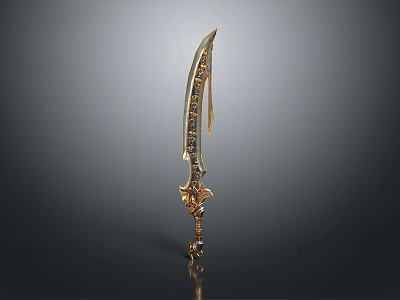 Ornate Golden Decorative Weapon With Carved Handle And Detailed Blade 3d model