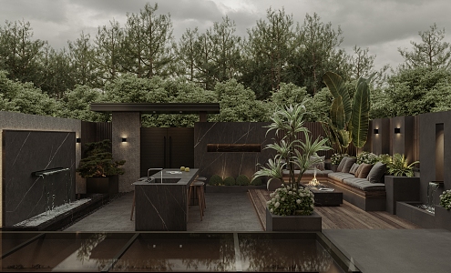 Modern Courtyard Villa Courtyard Garden 3d model