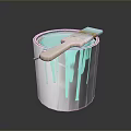 Silver Paint Can With Dripping Teal Paint And Wooden Handle Brush