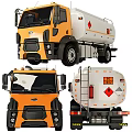 Orange and White Tanker Truck with Hazard Symbols on Tank Body Design