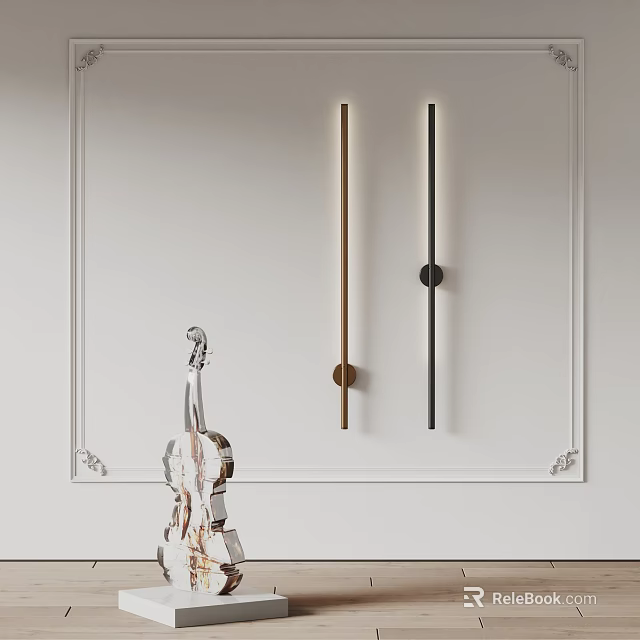 Modern Wall Lamps With Brown Black Sleek Lines On White Wall And Silver Violin 3d model 