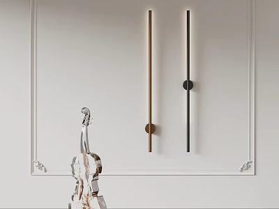 Modern Wall Lamps With Brown Black Sleek Lines On White Wall And Silver Violin 3d model