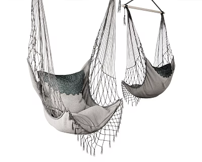 Woven Hanging Chair Set of Two with Mesh Design and Soft Neutral Cushion 3d model