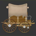 Vintage Wooden Wagon with Canvas Cover and Two Large Wheels Design