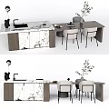 Modern Dining Table Set With Marble Countertop Wooden Frame And Chairs 3d model