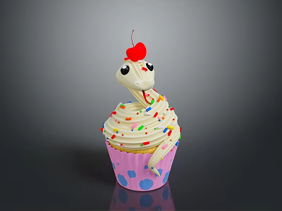 Delicious Cupcake With White Swirl Frosting Colorful Sprinkles Pink Polka Dot Liner And Cherry Topping 3d model