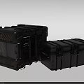Military Style Hard Shell Storage Cases With Metal Latches Yellow Warning Stripes And Worn Appearance