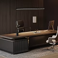 Modern Luxury Dark Wood Executive Office Desk With Ergonomic Chairs For Upscale Private Business Workspace